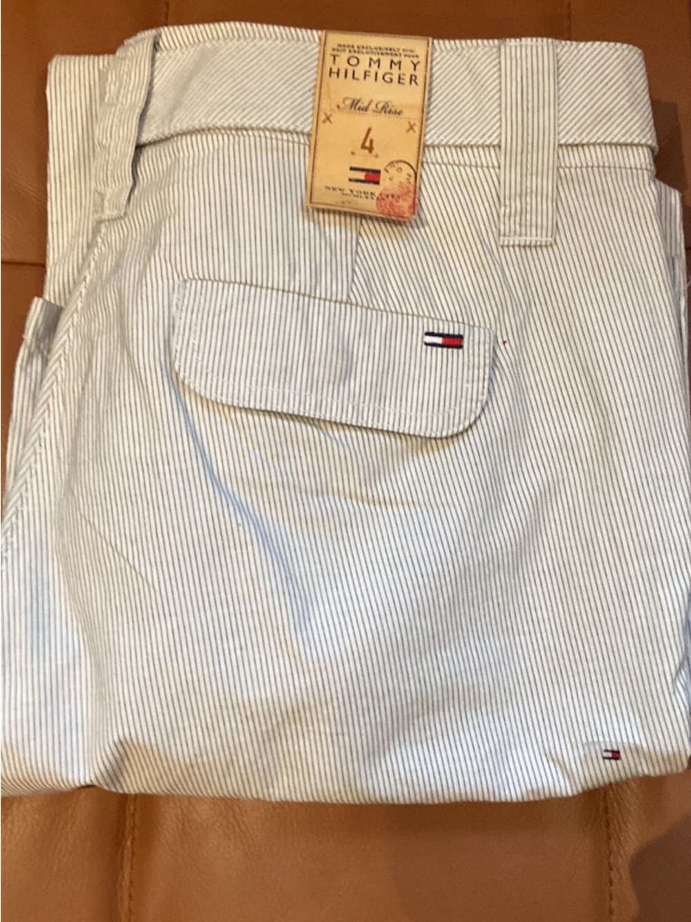 Tommy Hilfiger Women’s White with Light Blue Pinstripe Bootcut Pants